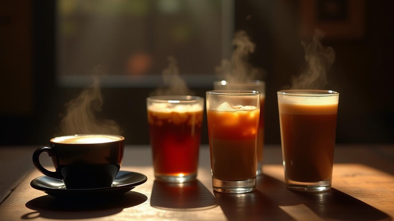 Colección artística de varias bebidas de café de especialidad de Mictlan Mornings