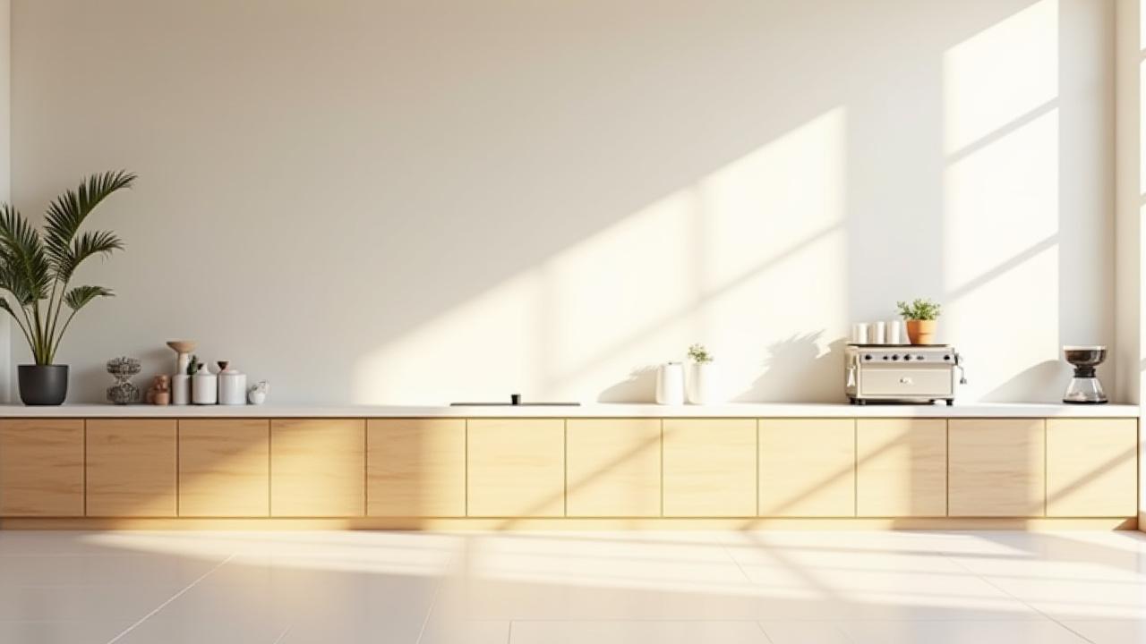 Un espacio de trabajo de barismo impecablemente limpio y organizado, con herramientas y utensilios dispuestos a la perfección.