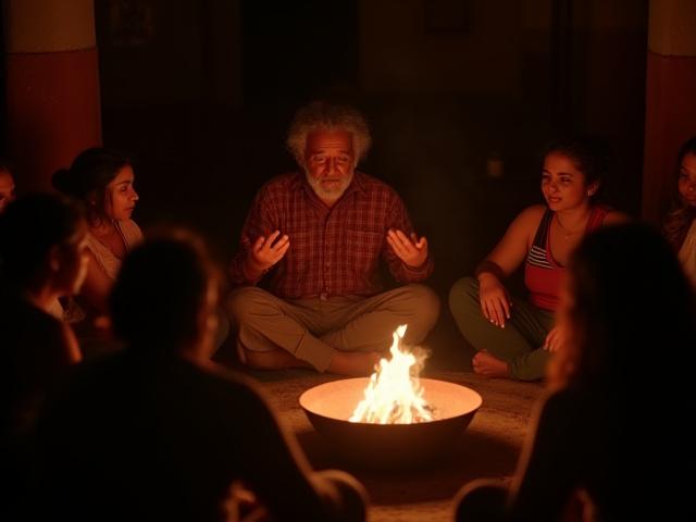 Narrador oral oaxaqueño contando una leyenda